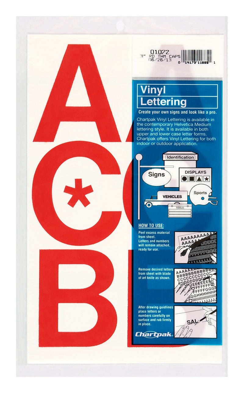 Chartpak Self-Adhesive Vinyl Capital Letters, 3 Inches High, Red, 50 per Pack (01072) - Image 1